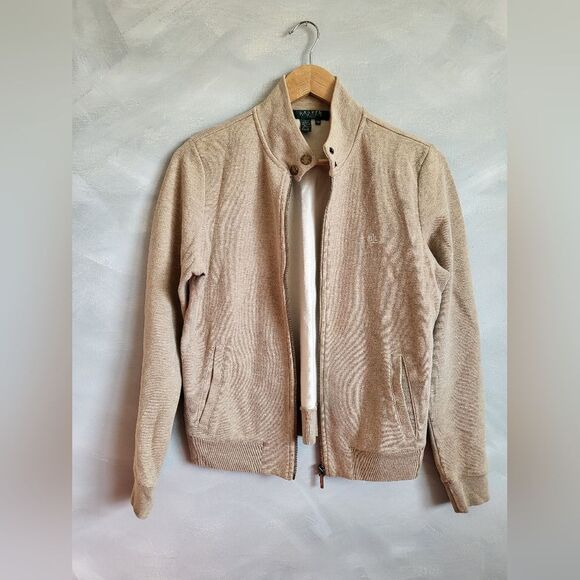 Lauren Ralph Lauren Zip Sweatshirt Size PM Tan/ Brown/Beige - Picture 9 of 14